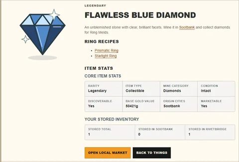 Flawless Blue Diamond artwork, value and Ring recipes
